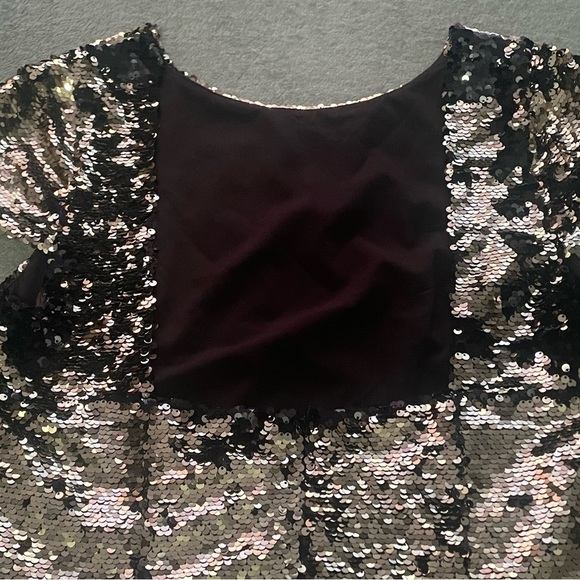 Sam Edelman sequin cap sleeve dress size 8 gold black VGUC - Picture 4 of 11